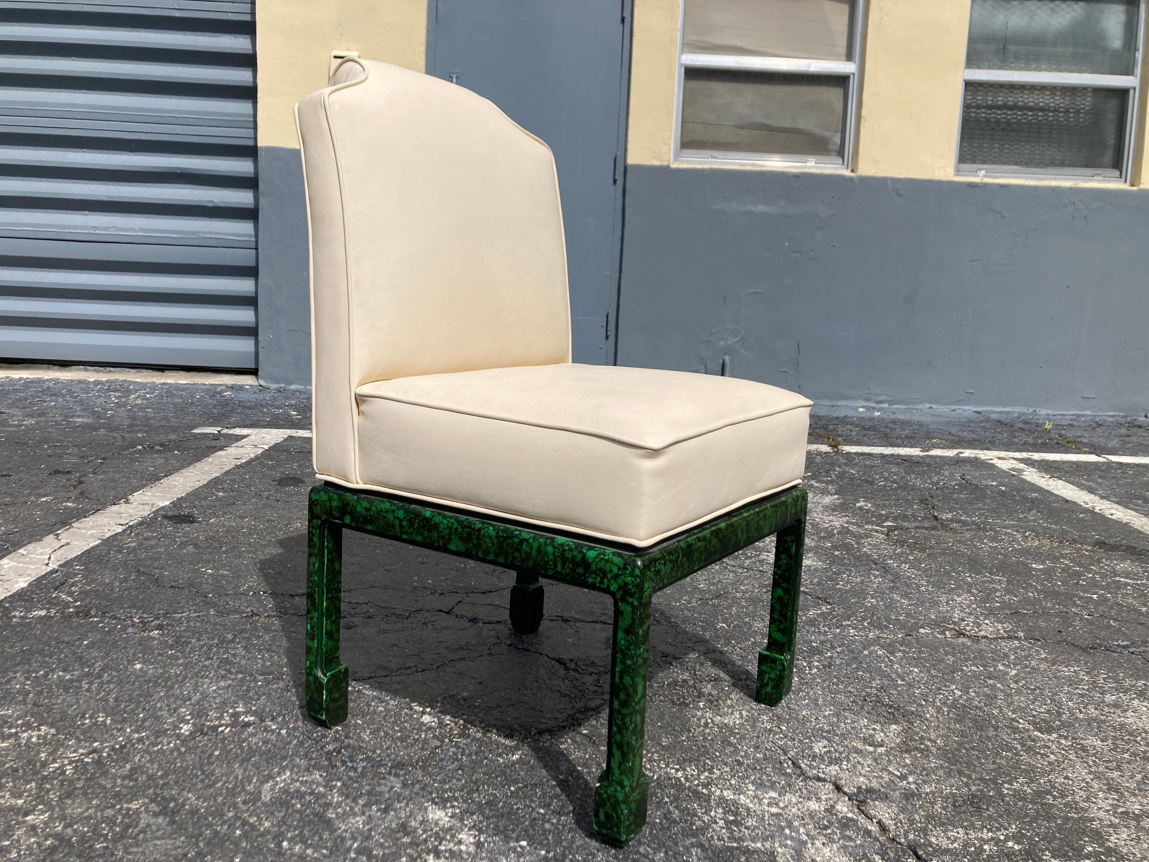 Pair of Faux Malachite Side Chairs, Hollywood Regency, Ming Style  For Sale 6