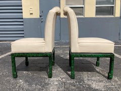 Pair of Faux Malachite Side Chairs, Hollywood Regency, Ming Style
