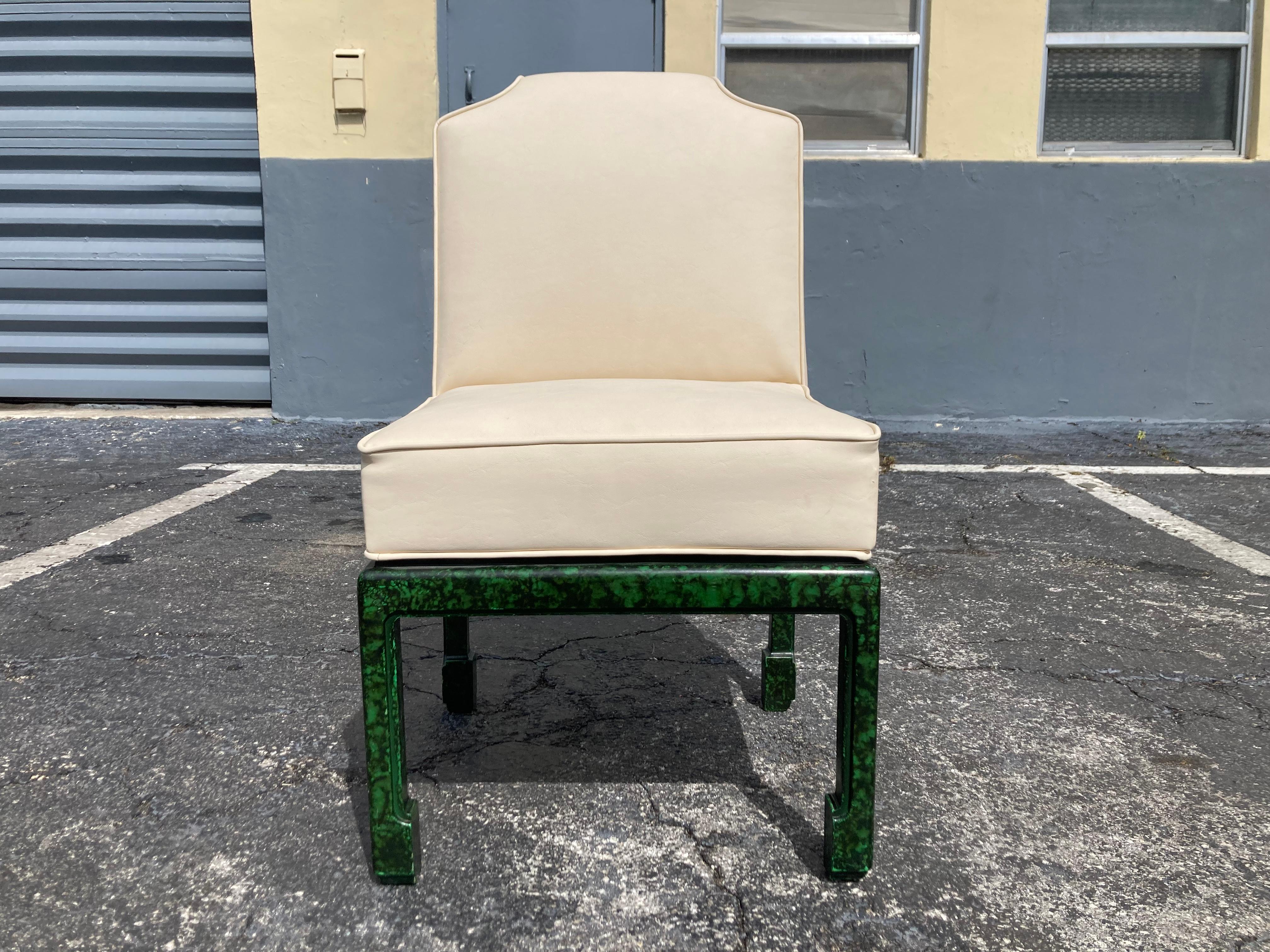 Pair of Faux Malachite Side Chairs, Hollywood Regency, Ming Style  In Good Condition For Sale In Miami, FL