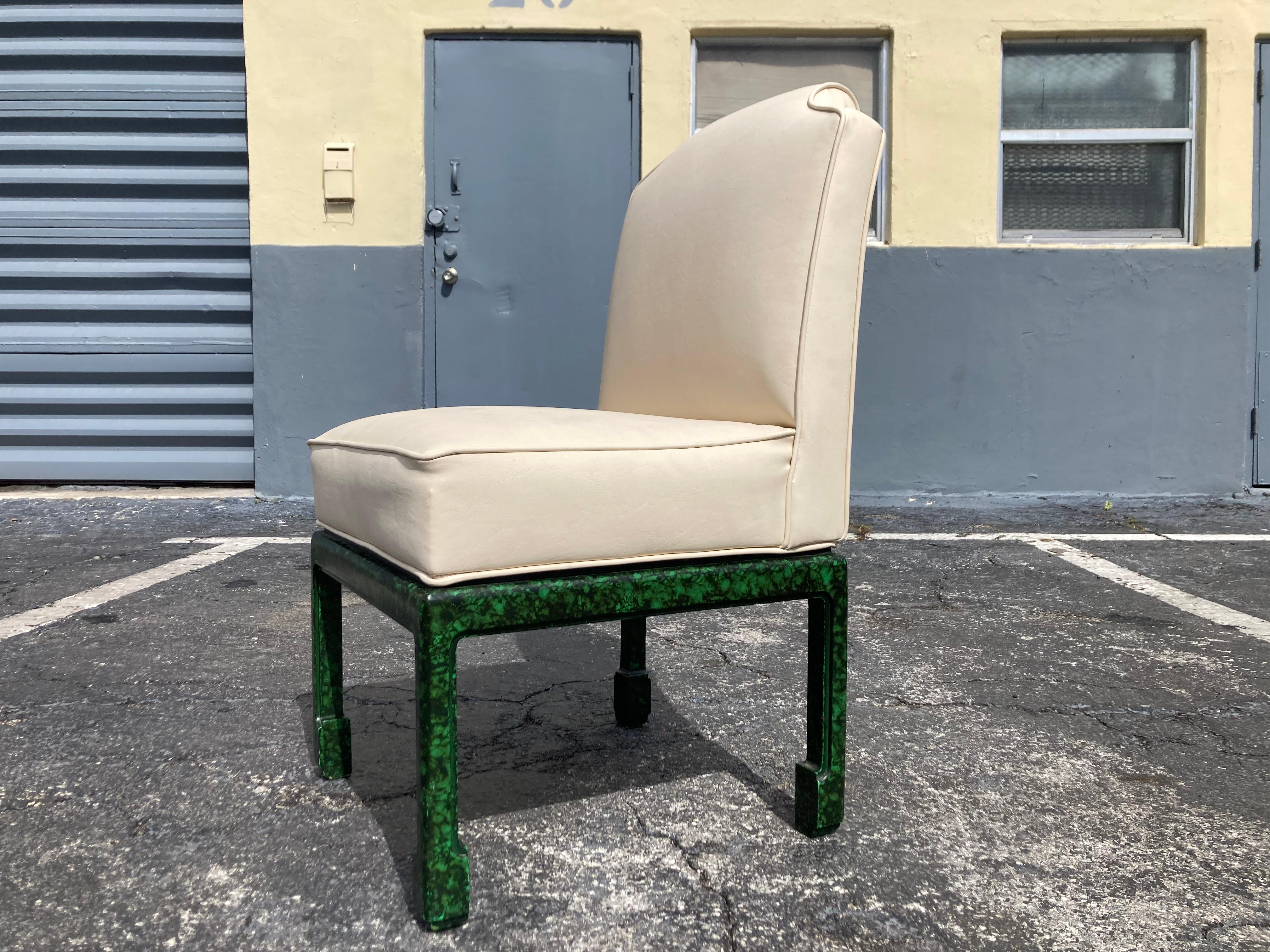 Pair of Faux Malachite Side Chairs, Hollywood Regency, Ming Style  For Sale 2