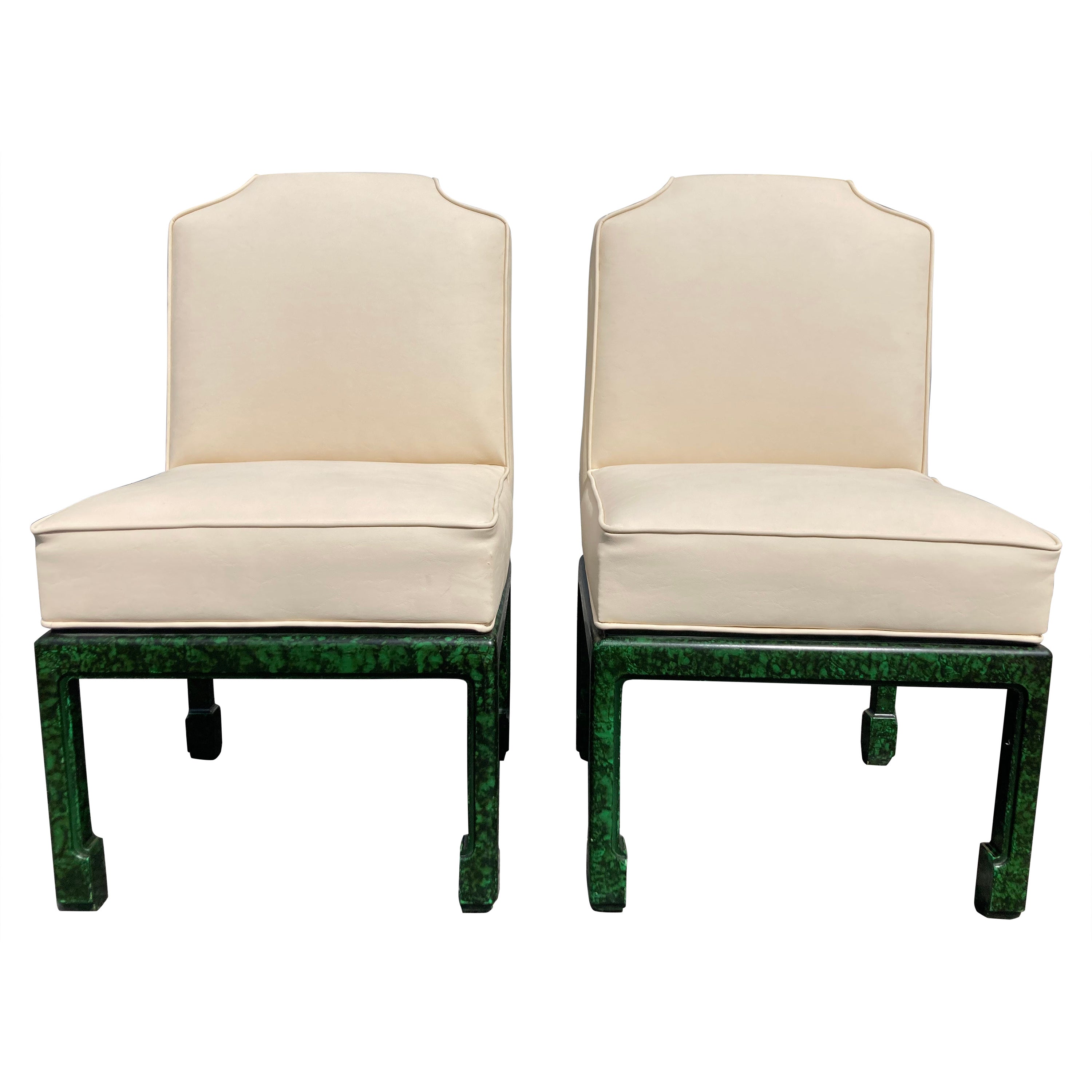 Paire de chaises d'appoint en fausse malachite, Hollywood Regency, style Ming