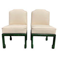 Paire de chaises d'appoint en fausse malachite, Hollywood Regency, style Ming