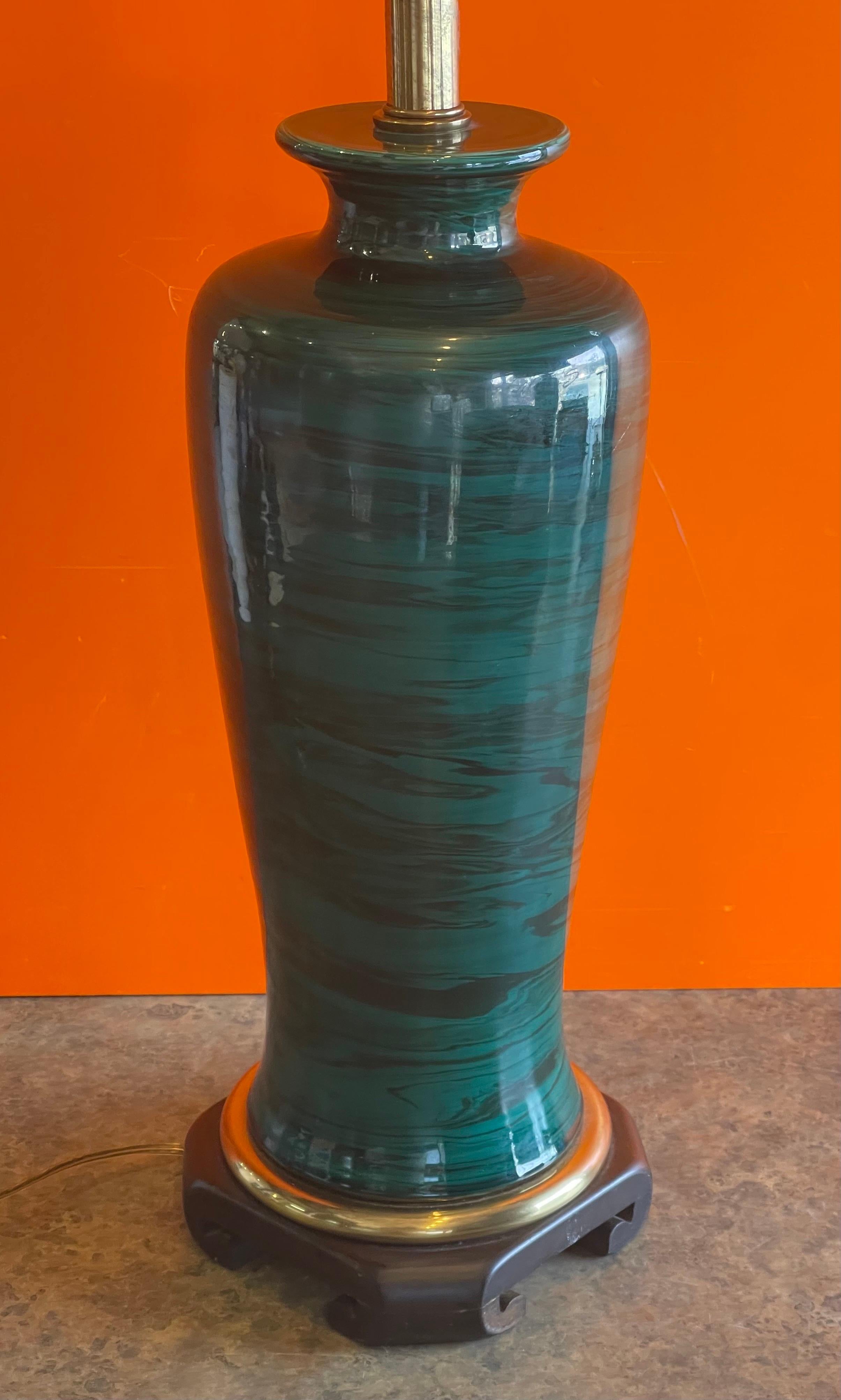 Pair of Faux Malachite Table Lamps by Frederick Cooper Lamp Co. 1