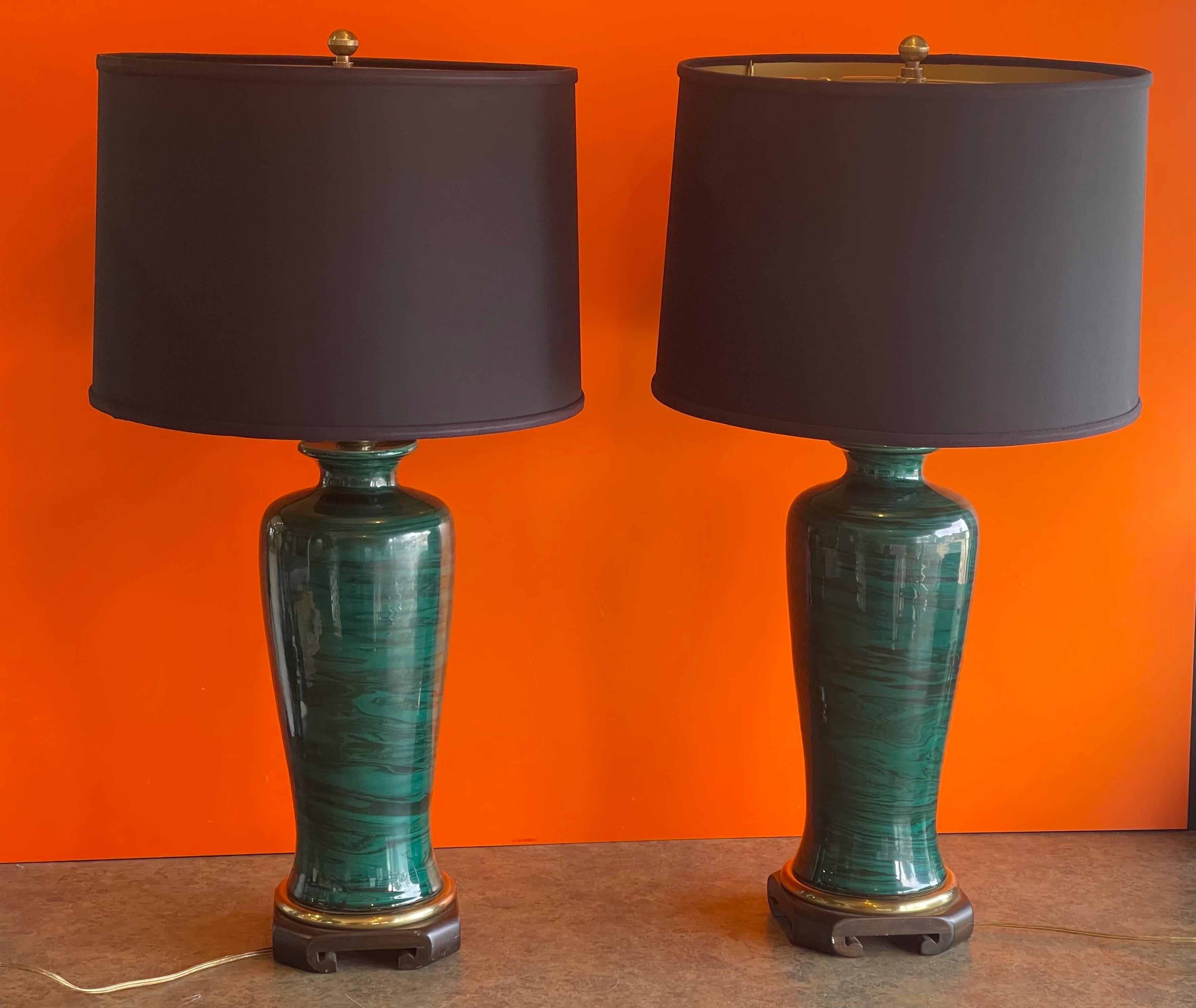 Pair of Faux Malachite Table Lamps by Frederick Cooper Lamp Co. For Sale 5