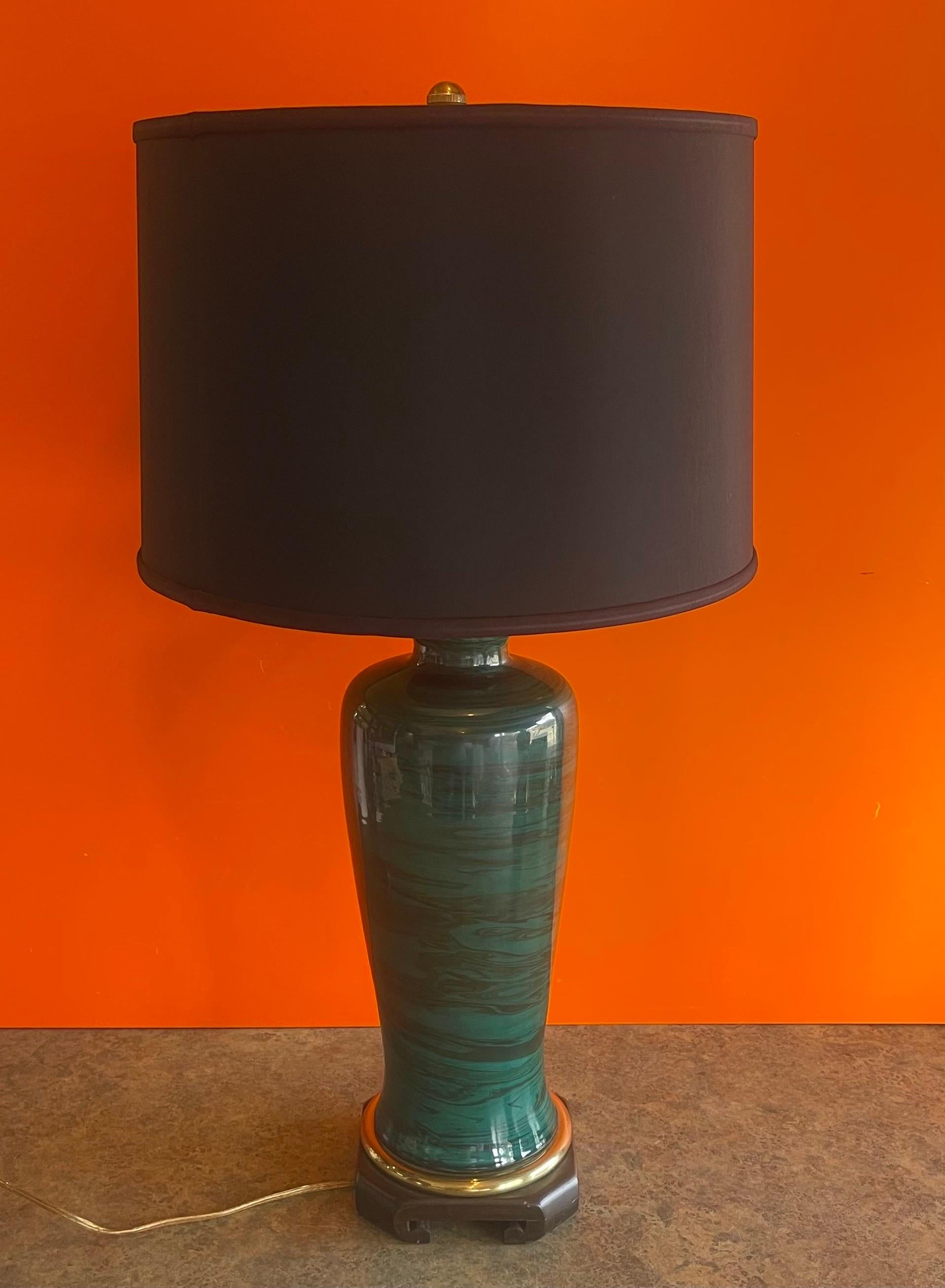 Glazed Pair of Faux Malachite Table Lamps by Frederick Cooper Lamp Co. For Sale