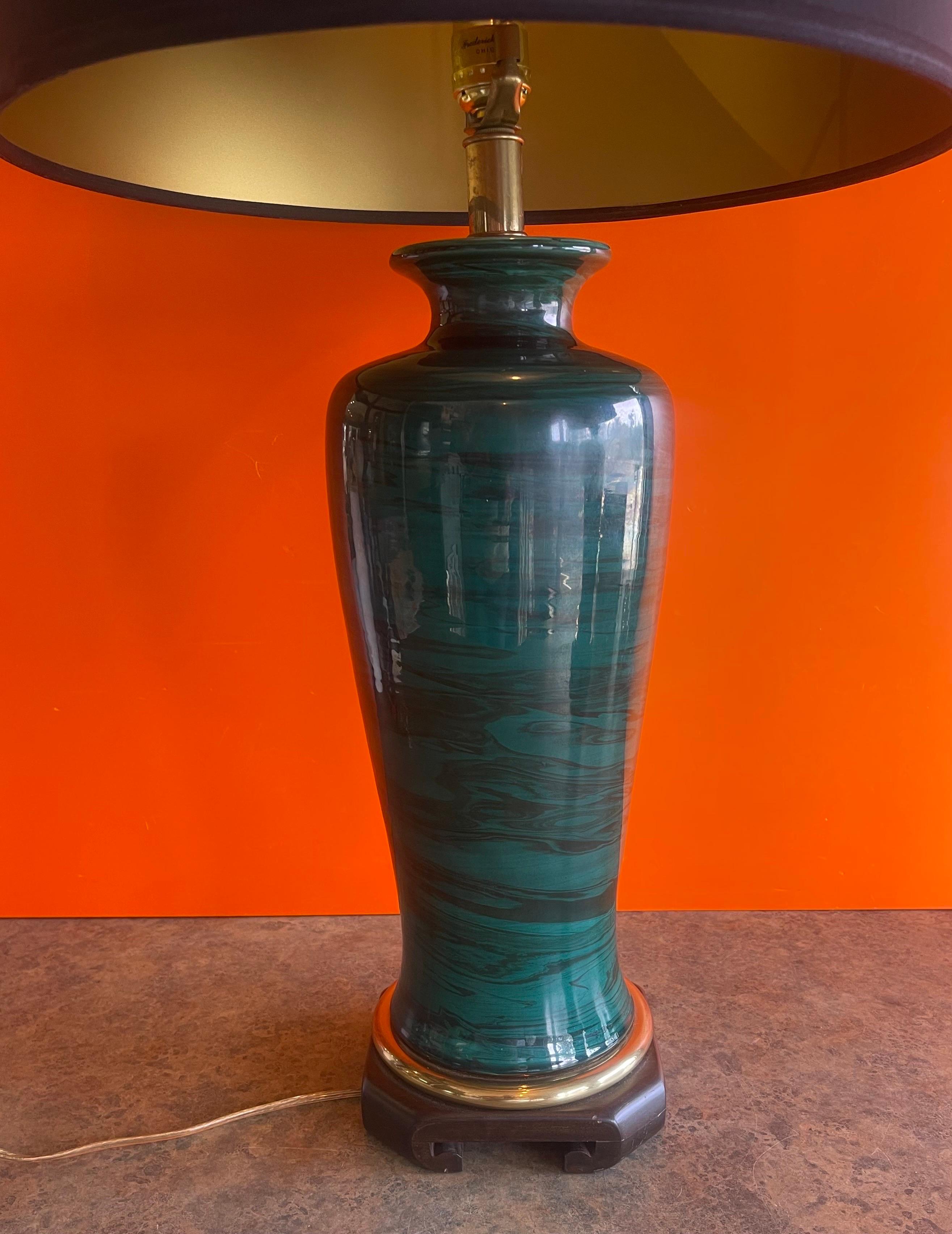 Pair of Faux Malachite Table Lamps by Frederick Cooper Lamp Co. In Good Condition For Sale In San Diego, CA