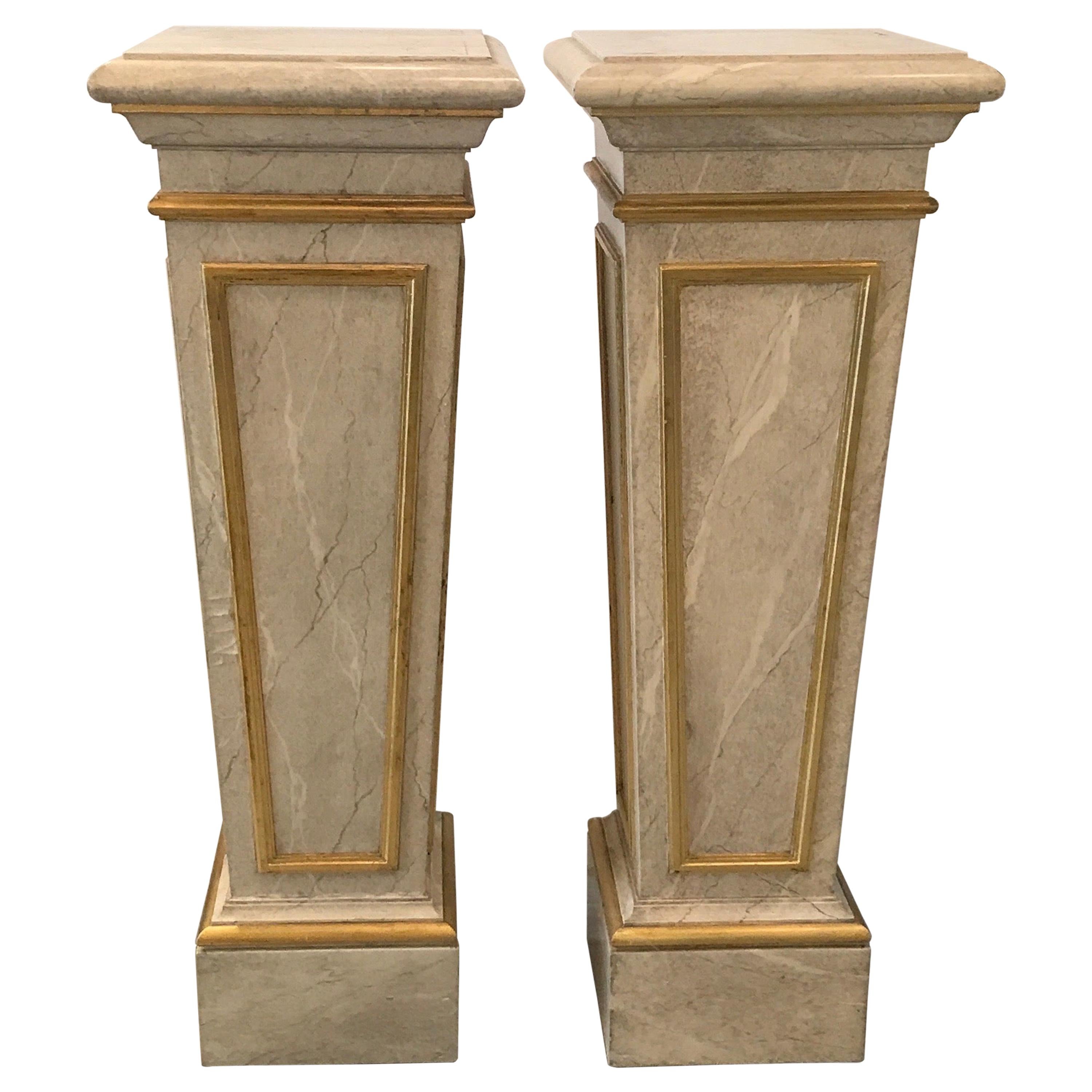 Pair of Faux Marble and Giltwood Pedestals