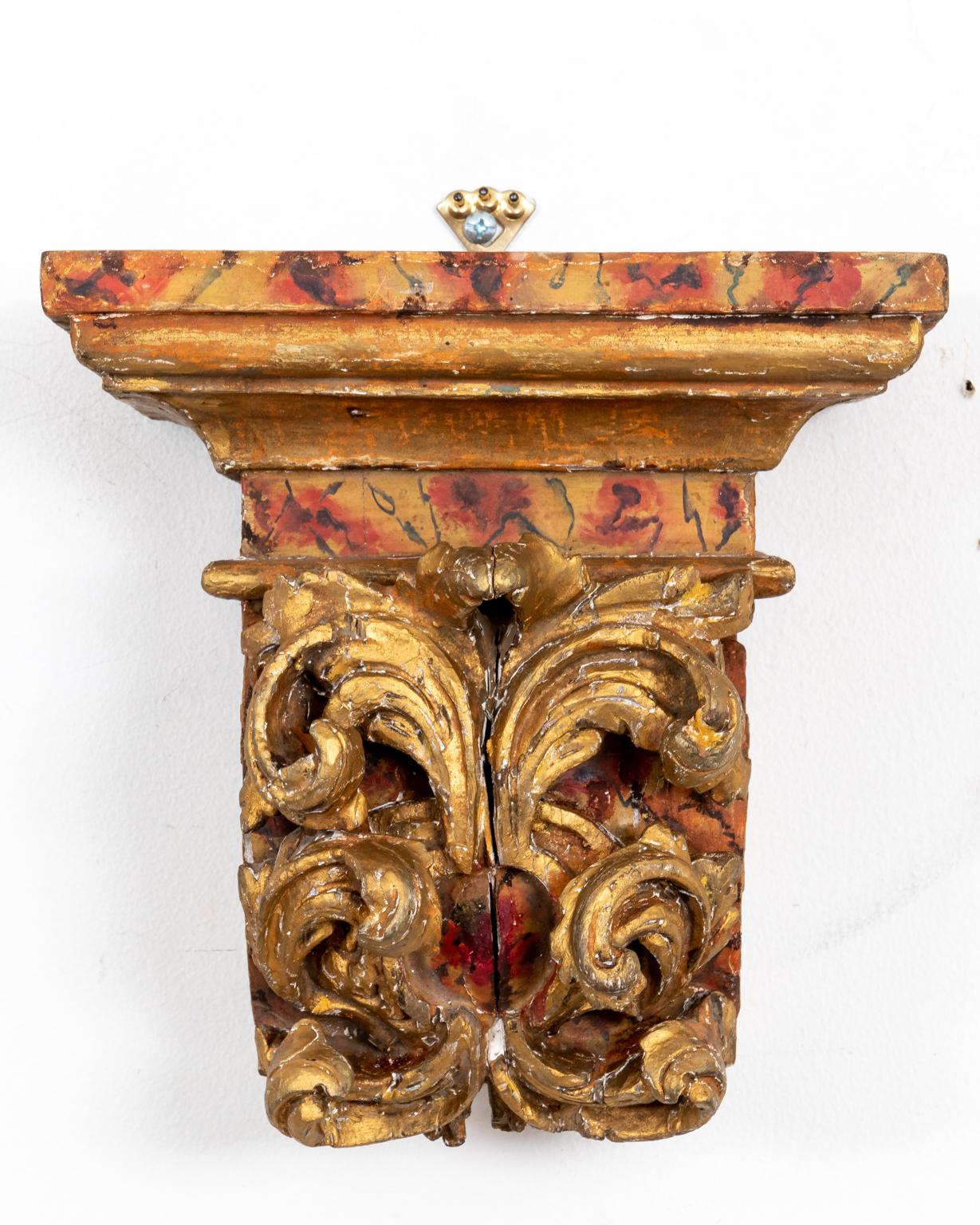 Wood Pair of Faux Marble and Giltwood Wall Brackets For Sale