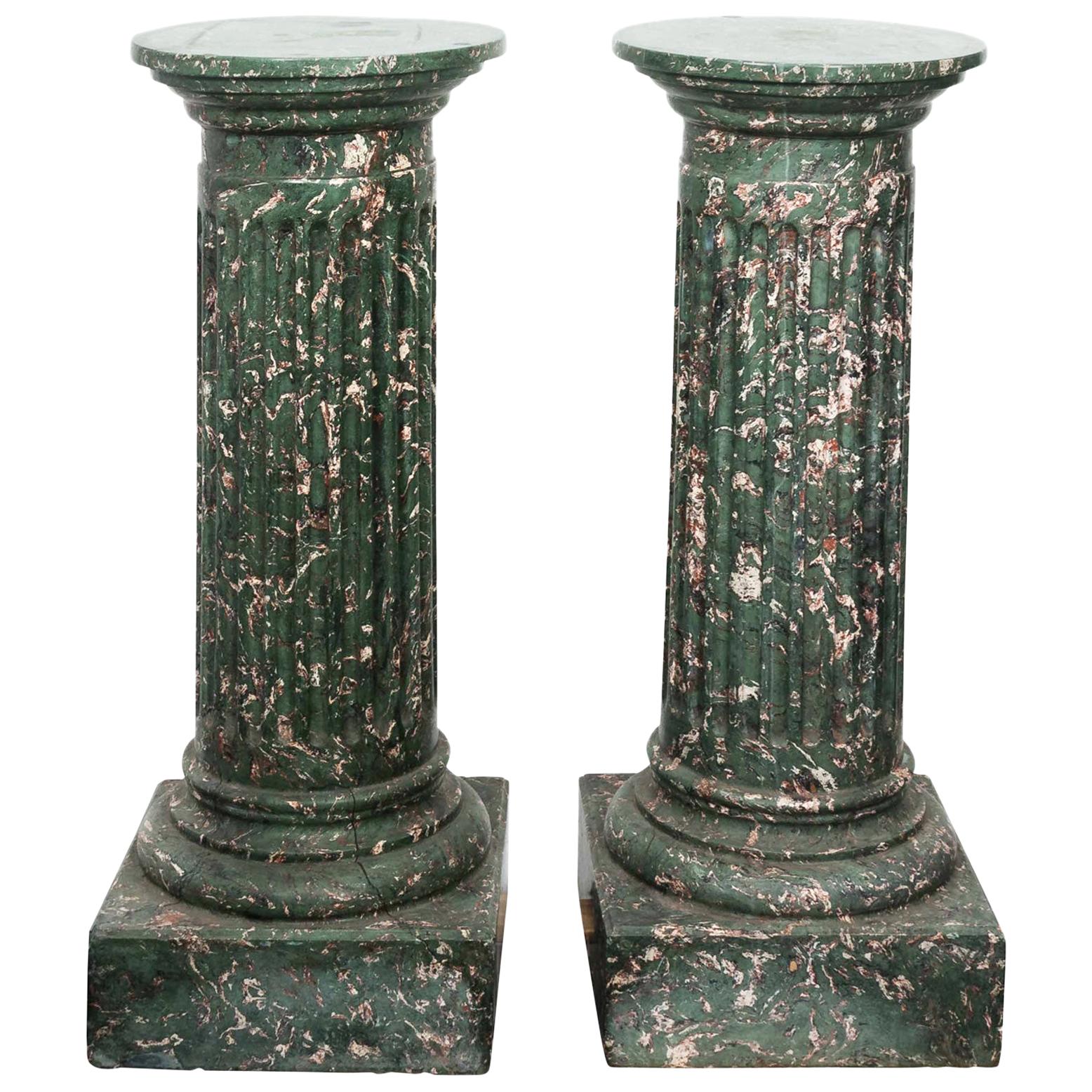 Pair of Faux Marble Column Pedestals