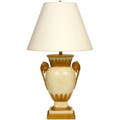 Pair of Faux Marble Design Lamps with Gilt Painted Base