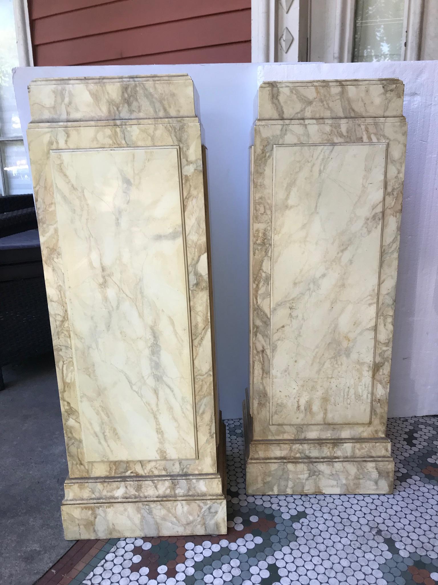 20th Century Pair of Faux Marble Painted or Finished Sculpture Pedestals
