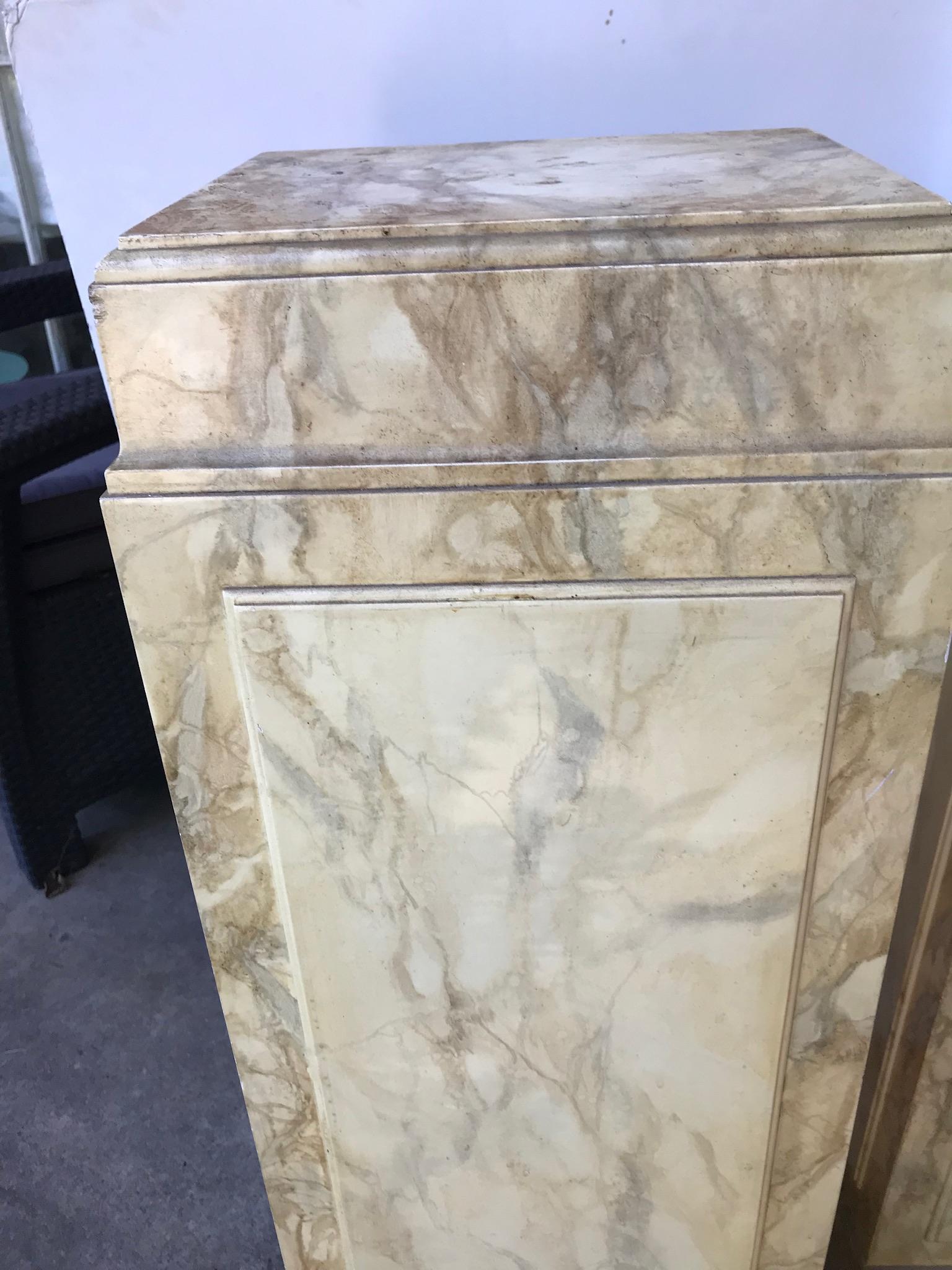 Wood Pair of Faux Marble Painted or Finished Sculpture Pedestals