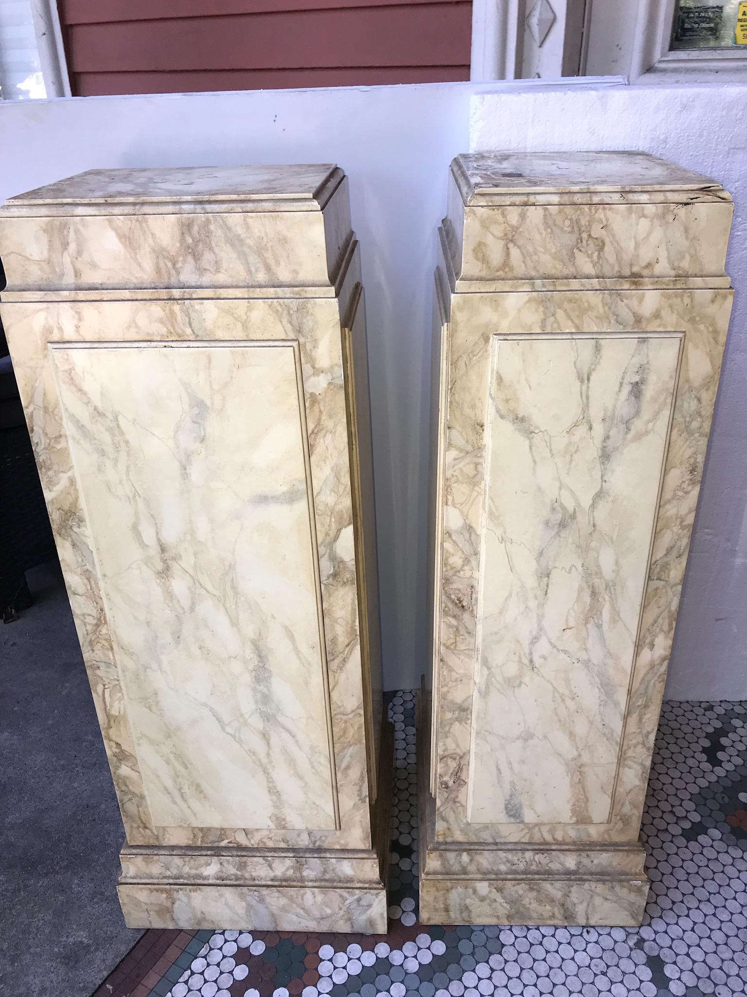 Pair of Faux Marble Painted or Finished Sculpture Pedestals 1