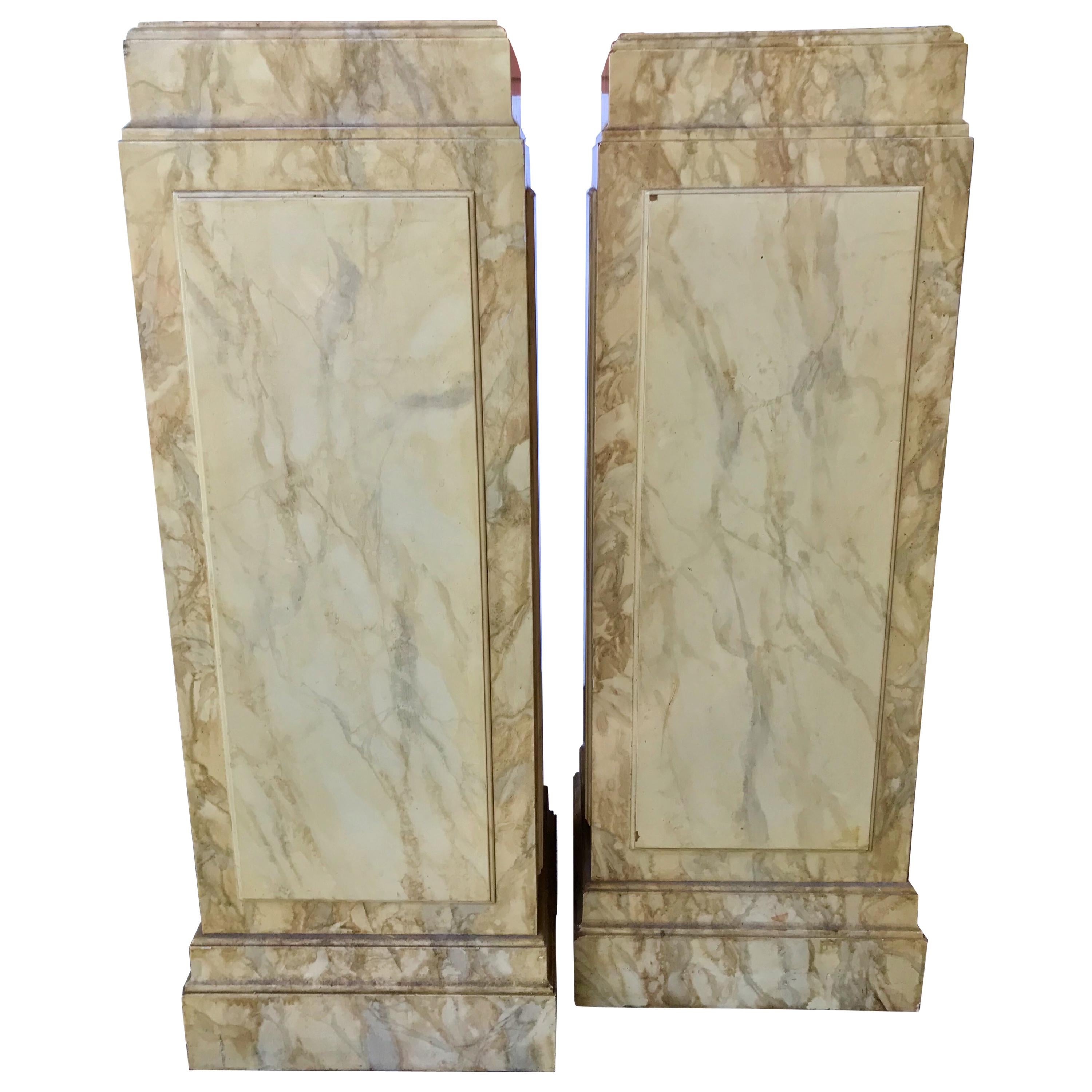 Pair of Faux Marble Painted or Finished Sculpture Pedestals