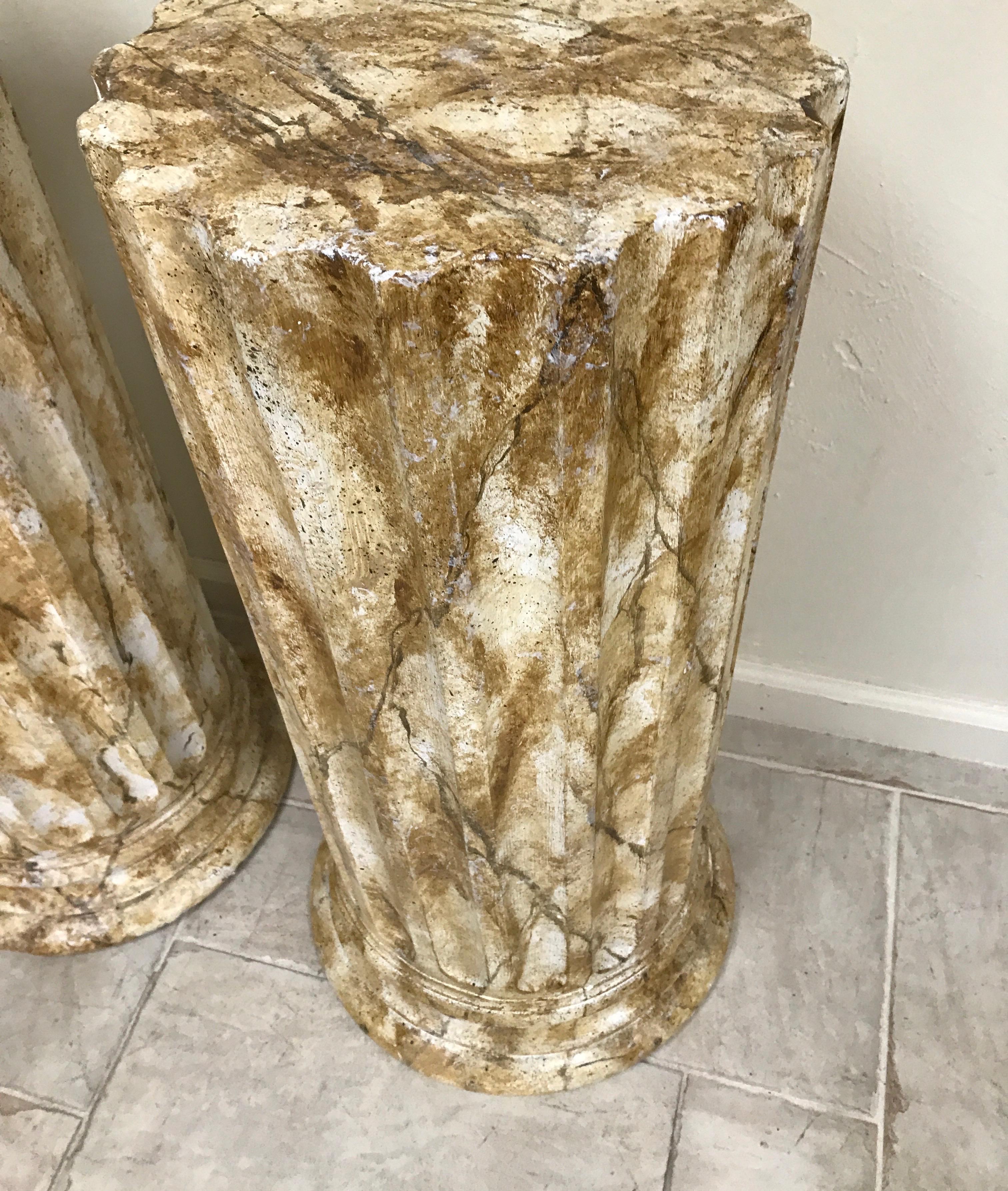 American Pair of Faux Marble Painted Plaster Pedestals For Sale