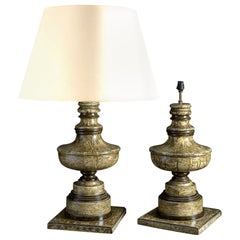 Antique Pair of Faux Marble Painted Table Lamps of Urn Form