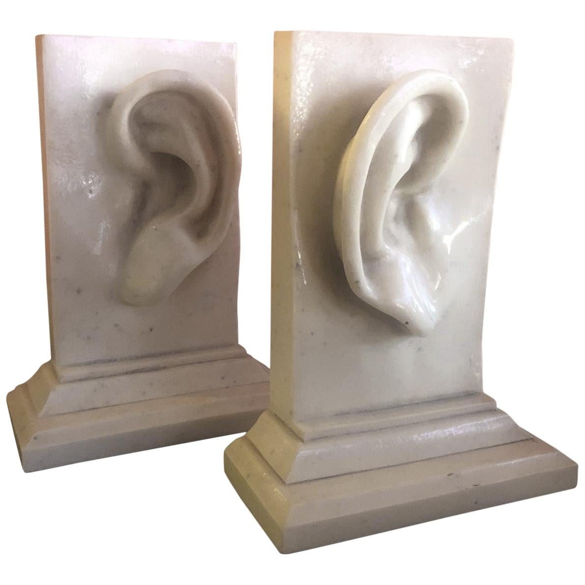 Pair of Faux Marble Pop Art "Ear" Bookends For Sale