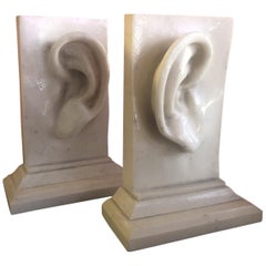 Antique Pair of Faux Marble Pop Art "Ear" Bookends