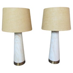 Vintage Pair of Faux Marble Table Lamps with Light-Up Bases