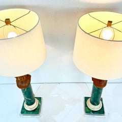 Pair of Faux Marble Wood Lamps on Lucite Bases