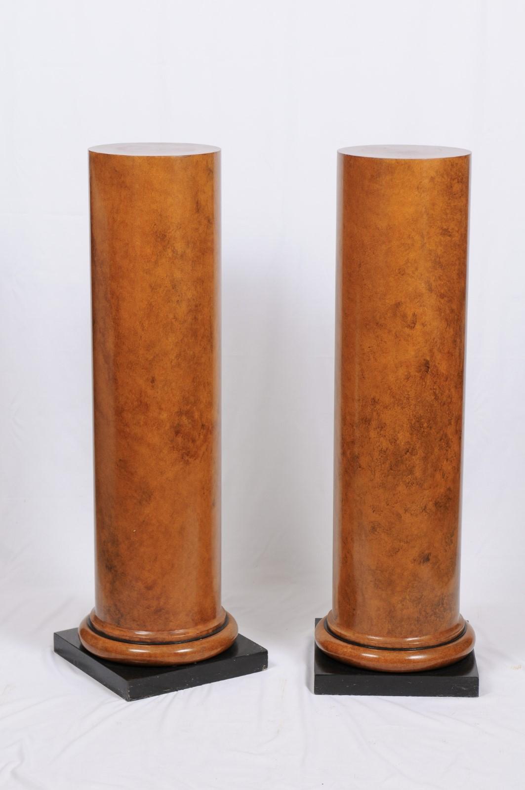 20th Century Pair of Faux Painted Art Deco Column Pedestals from the Judith Leiber Collection