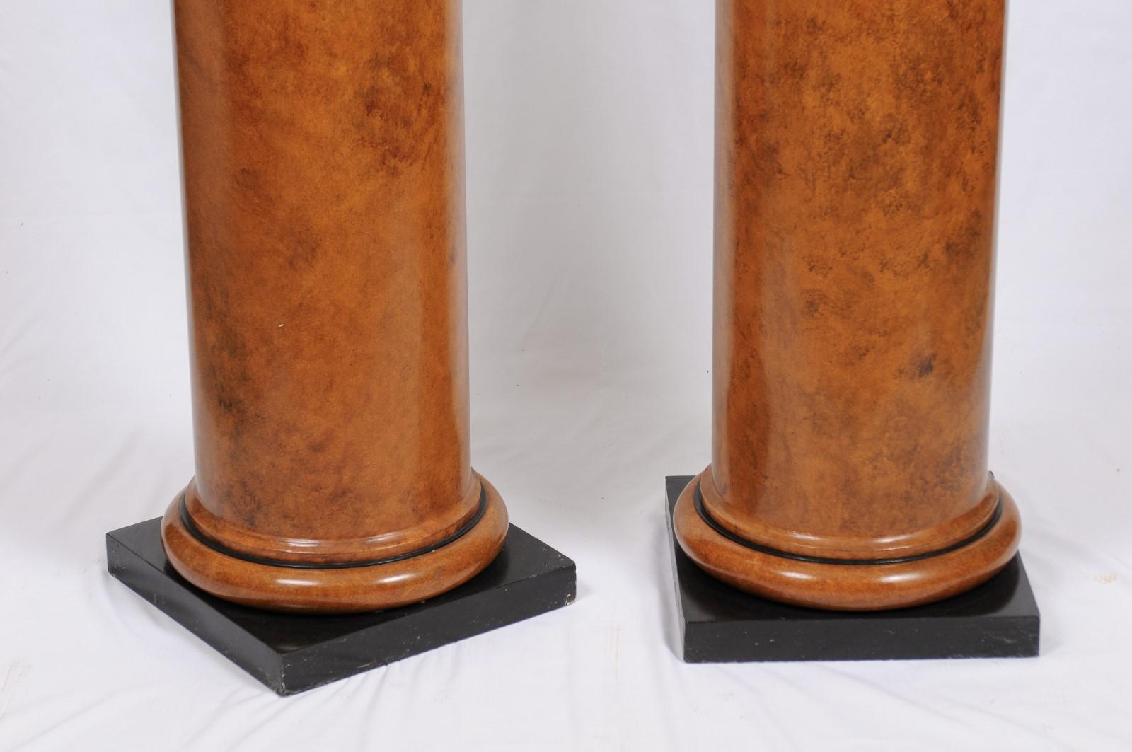 Wood Pair of Faux Painted Art Deco Column Pedestals from the Judith Leiber Collection