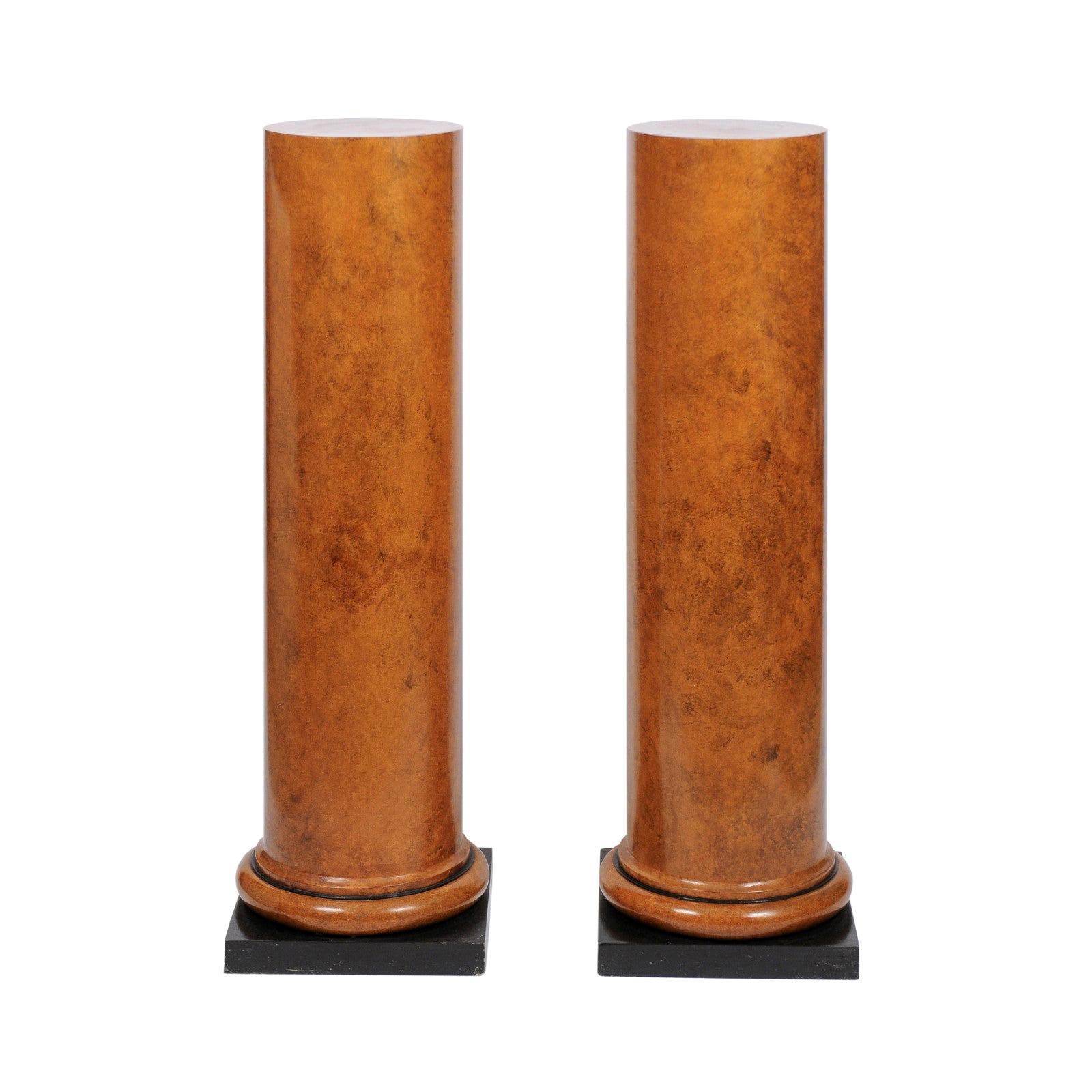 Pair of Faux Painted Art Deco Column Pedestals from the Judith Leiber Collection
