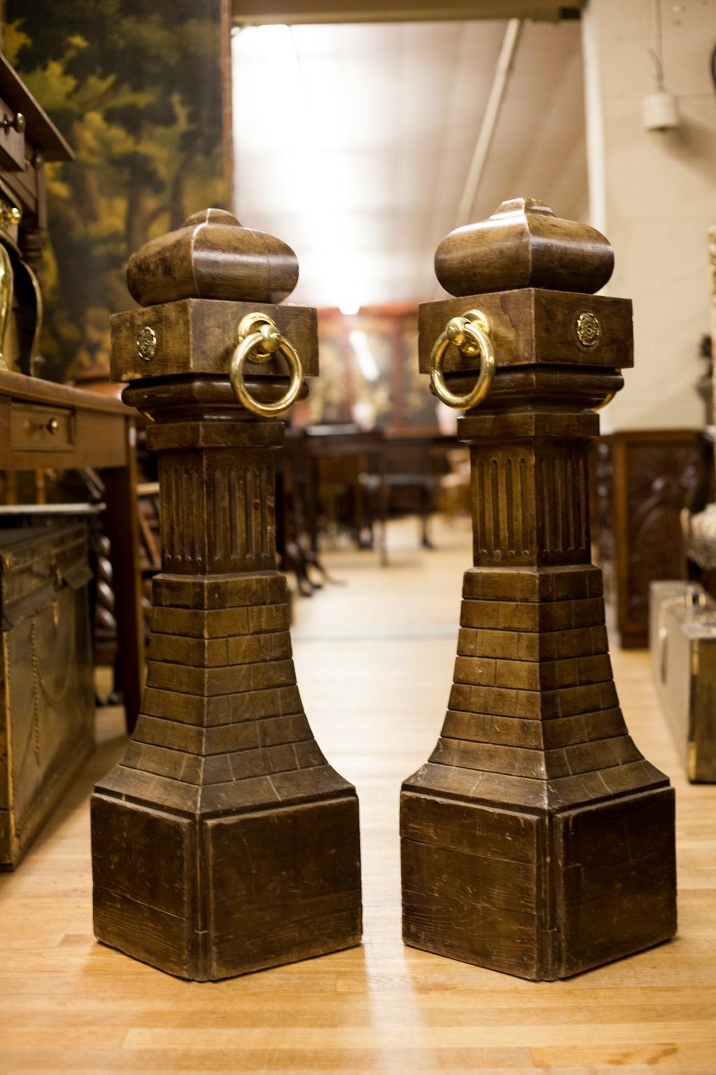 Mid-19th Century Pair of Faux Painted French Pine Opera Bollards For Sale