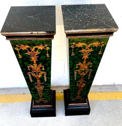 Pair of Faux Painted Green and Gilt Neoclassical Pedestals