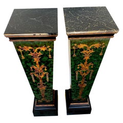 Pair of Faux Painted Green and Gilt Neoclassical Pedestals