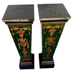 Pair of Faux Painted Green and Gilt Neoclassical Pedestals