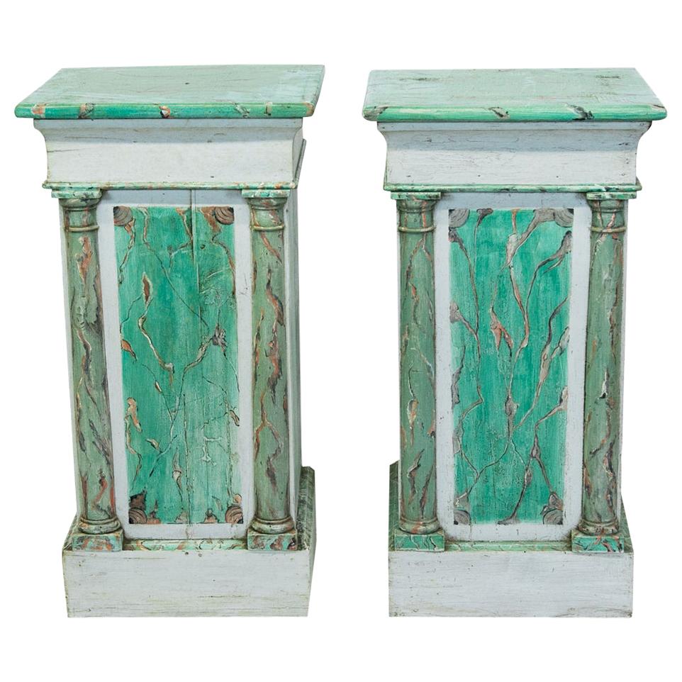 Pair of Faux Painted Pedestals For Sale