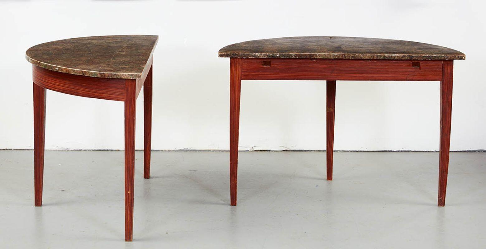 Faux Bois Pair of Faux Painted Swedish Demilune Tables For Sale