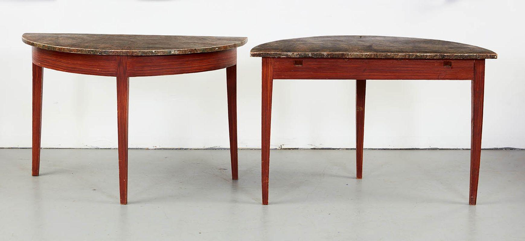 Pair of Faux Painted Swedish Demilune Tables In Good Condition For Sale In Greenwich, CT