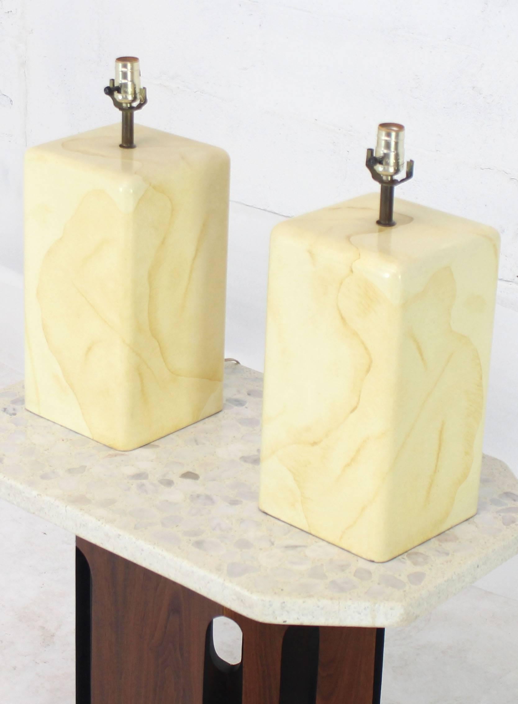 Mid-Century Modern Pair of Faux Parchment Goatskin Table Lamps For Sale