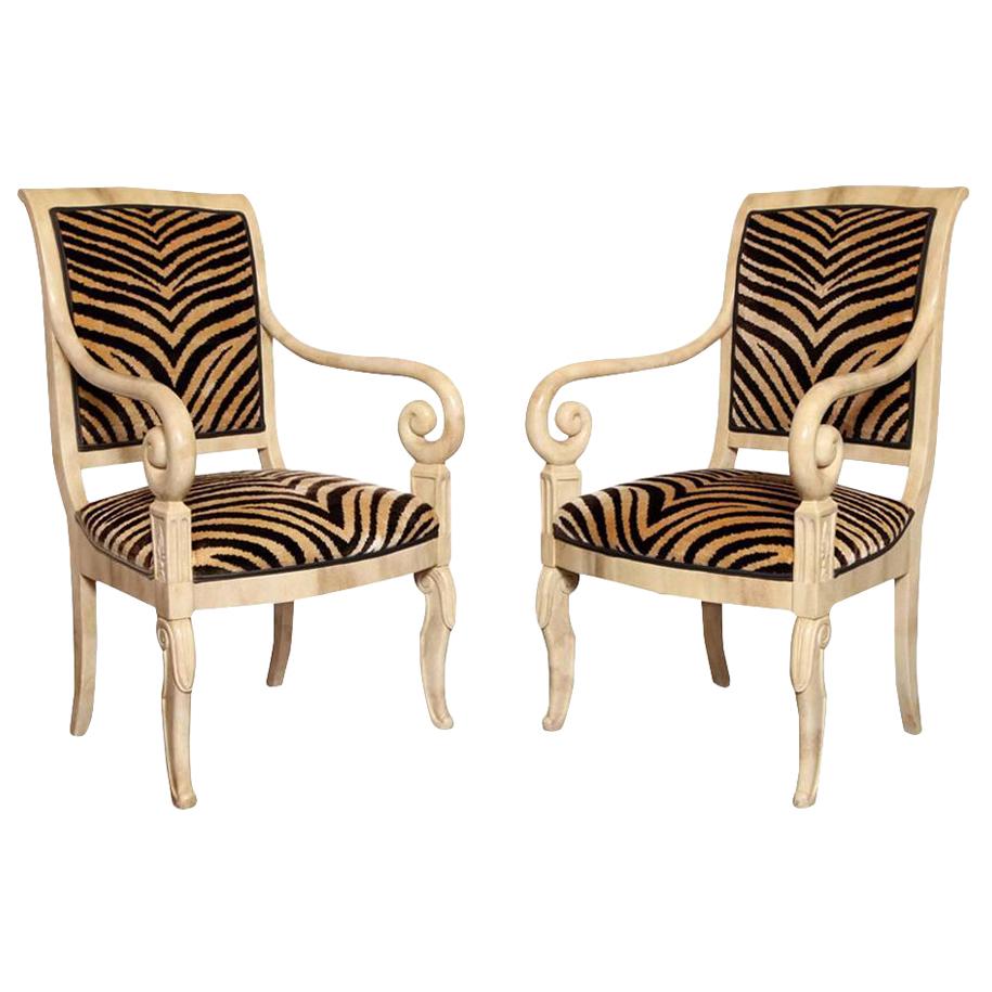Pair of Faux Parchment Lacquered Armchairs