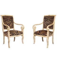 Pair of  Faux Parchment Lacquered Armchairs