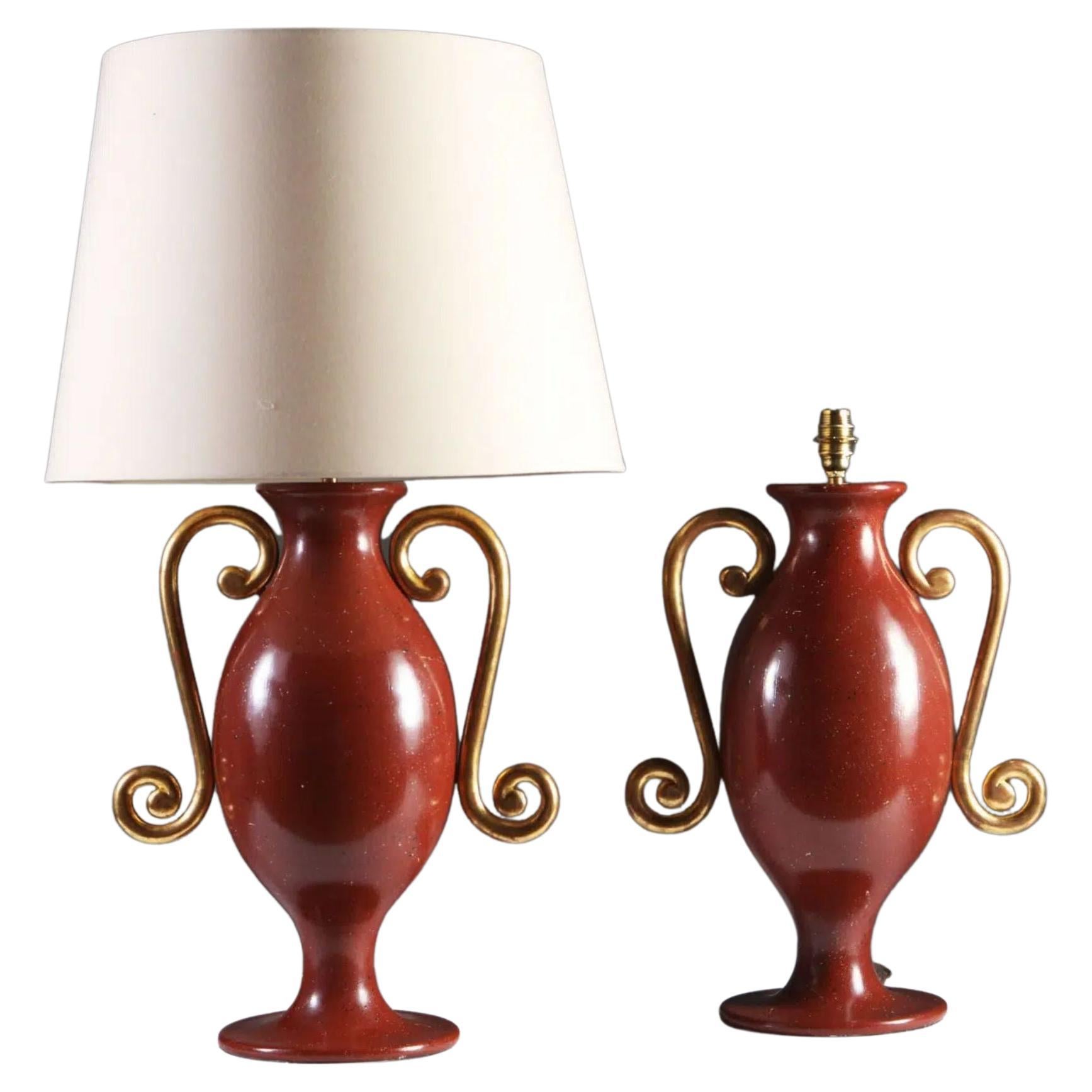 Pair of Faux Porphyry Painted Baluster Vases as Table Lamps