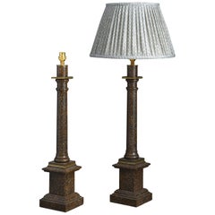 Pair of Faux Porphyry Painted Column Lamps