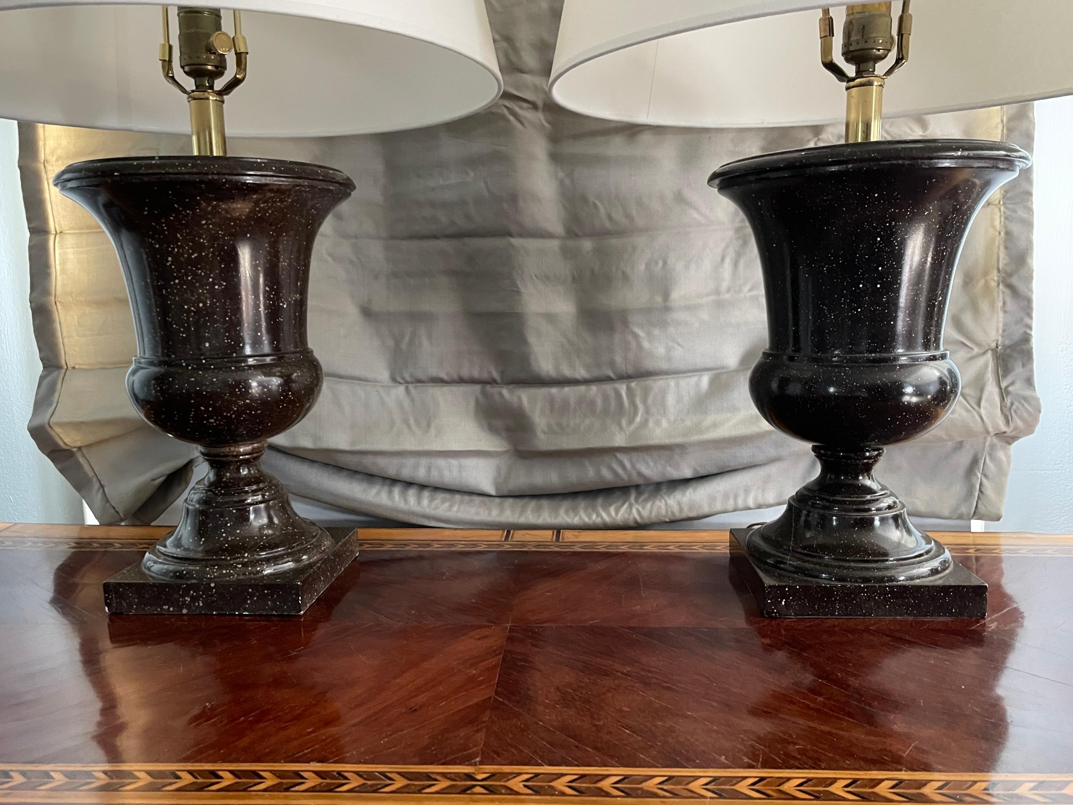 Pair of Faux Porphyry Urn Form Lamps For Sale 4