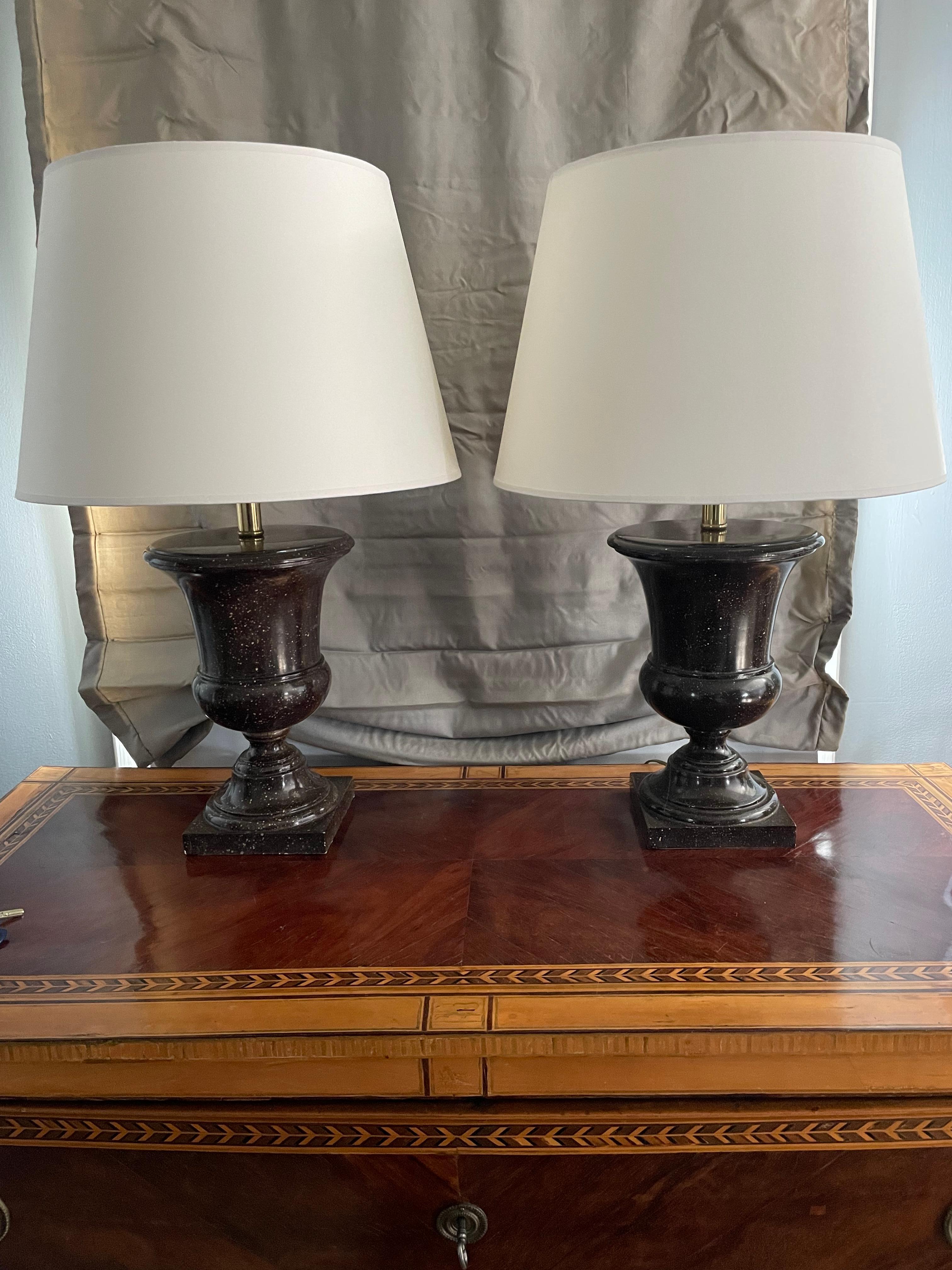 Pair of Faux Porphyry Urn Form Lamps For Sale 5