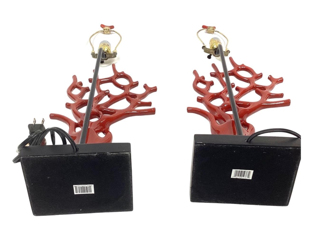 Pair of Faux Red Coral Lamps In Good Condition In Bradenton, FL