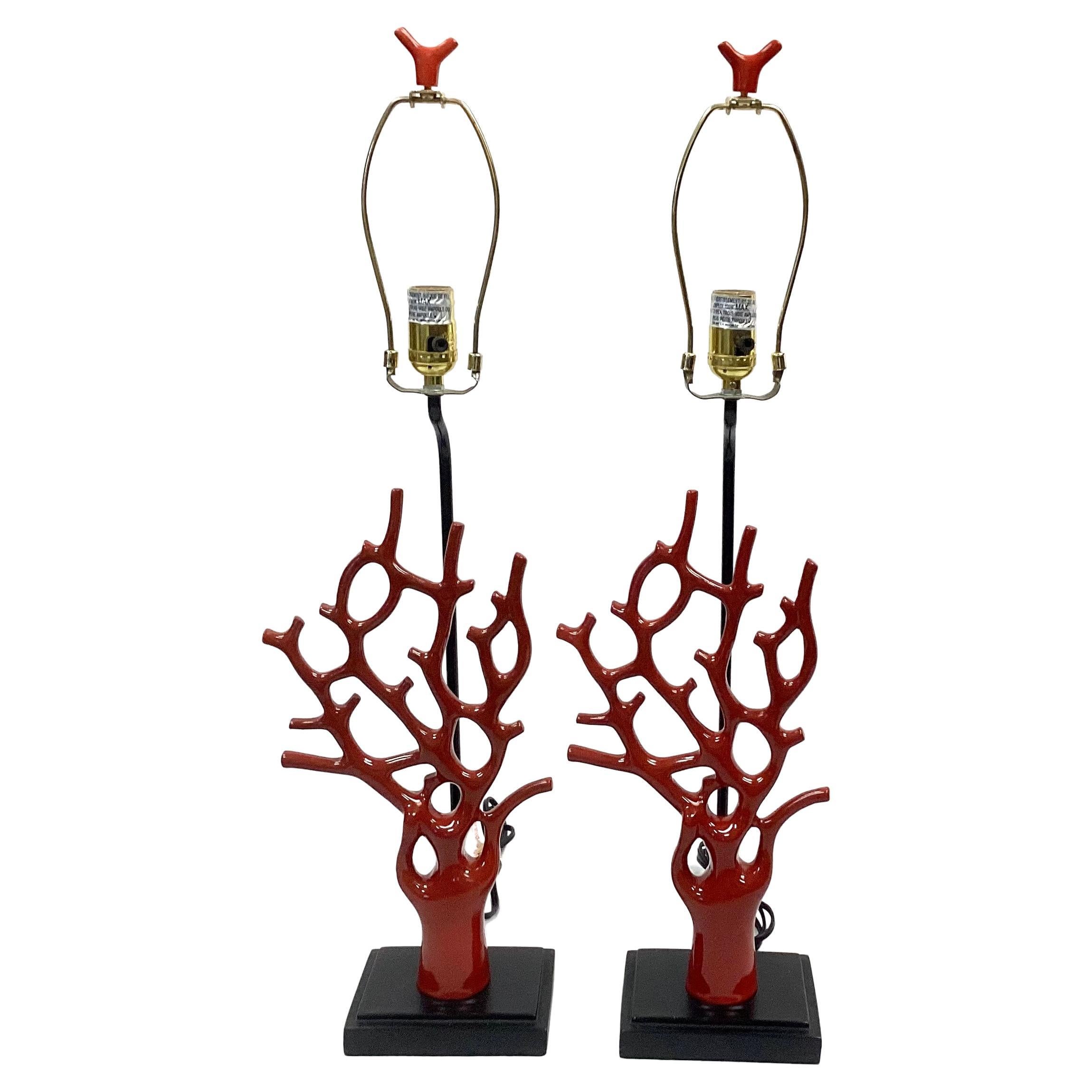 Pair of Faux Red Coral Lamps