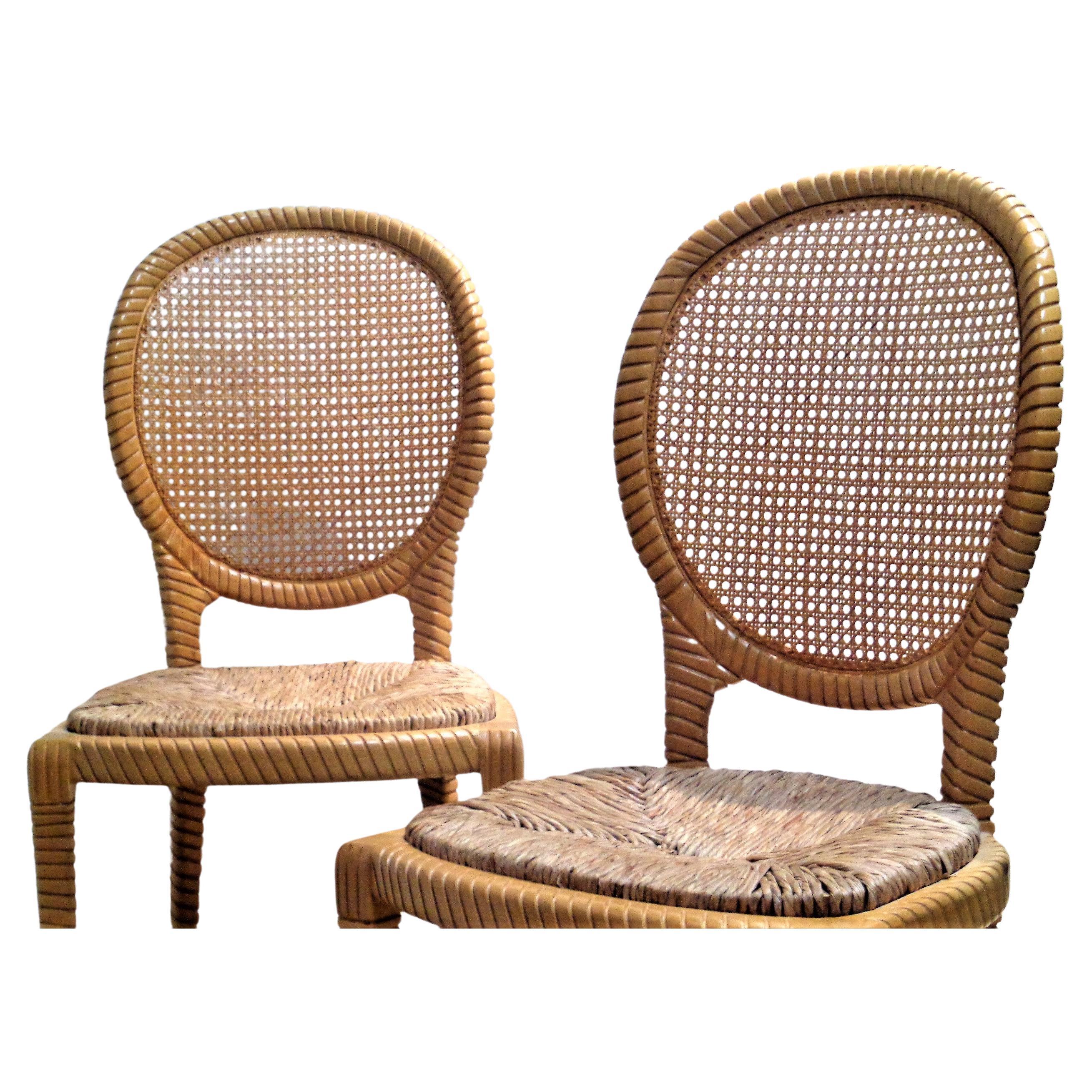 Pair of Faux Rope Carved Wood Chairs For Sale 4