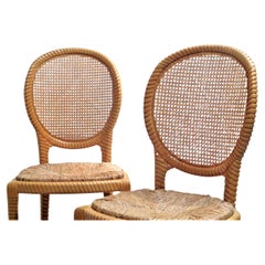 Pair of Faux Rope Carved Wood Chairs