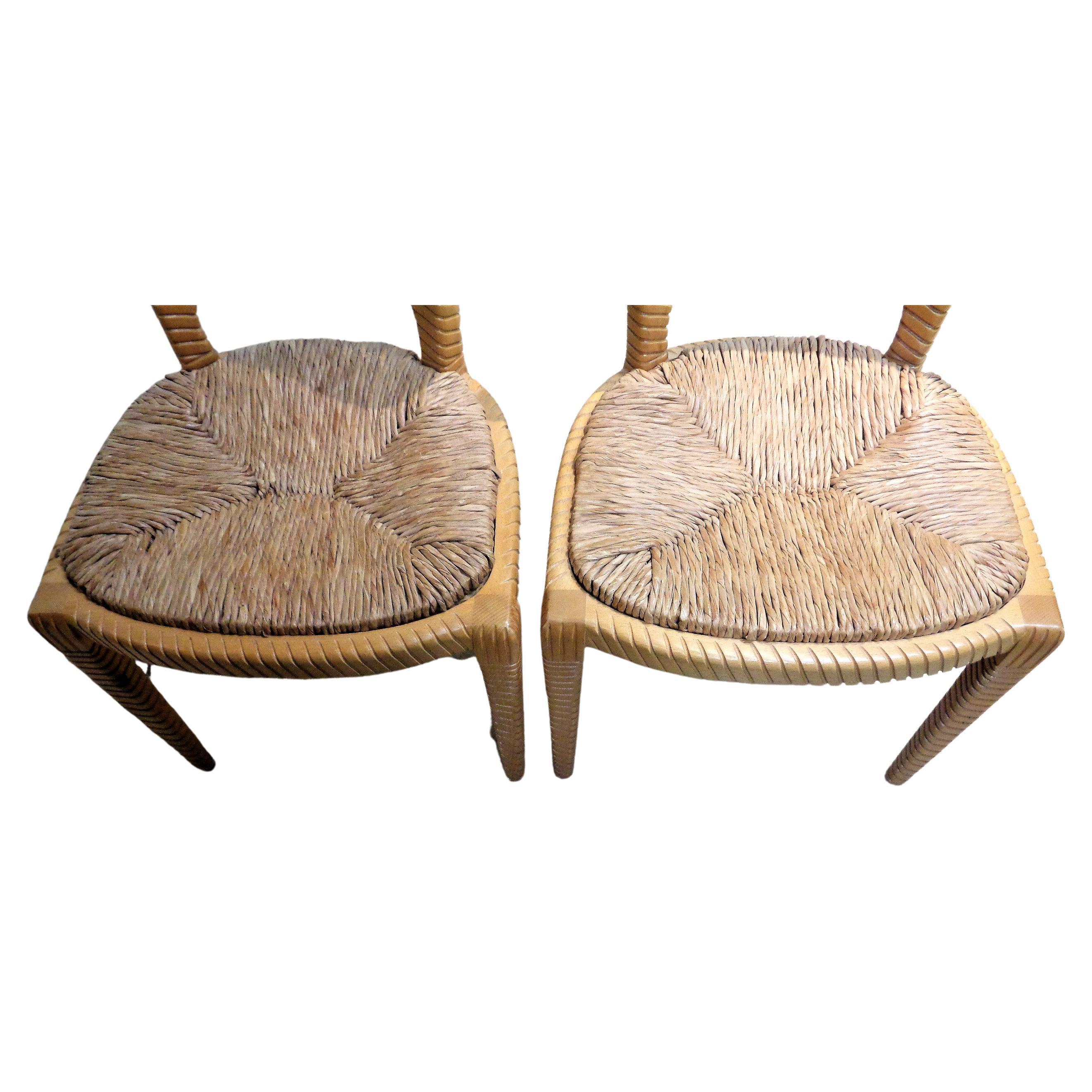 20th Century Pair of Faux Rope Carved Wood Chairs For Sale