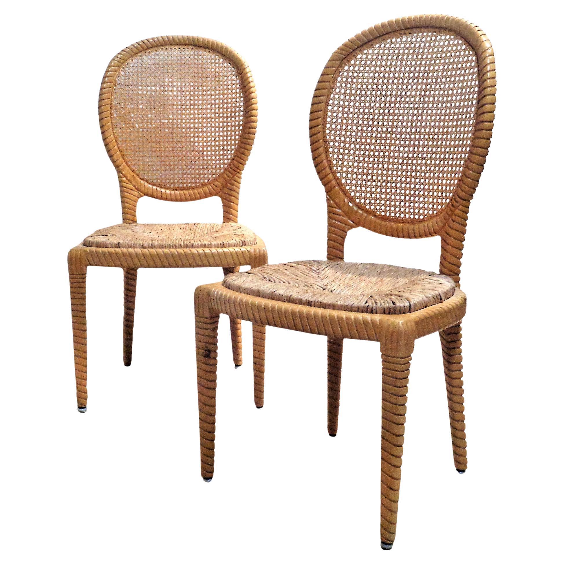 Pair of Faux Rope Carved Wood Chairs