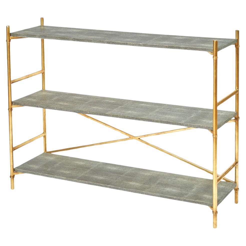Pair of Faux Shagreen 3 Tier Gilt Metal Etageres