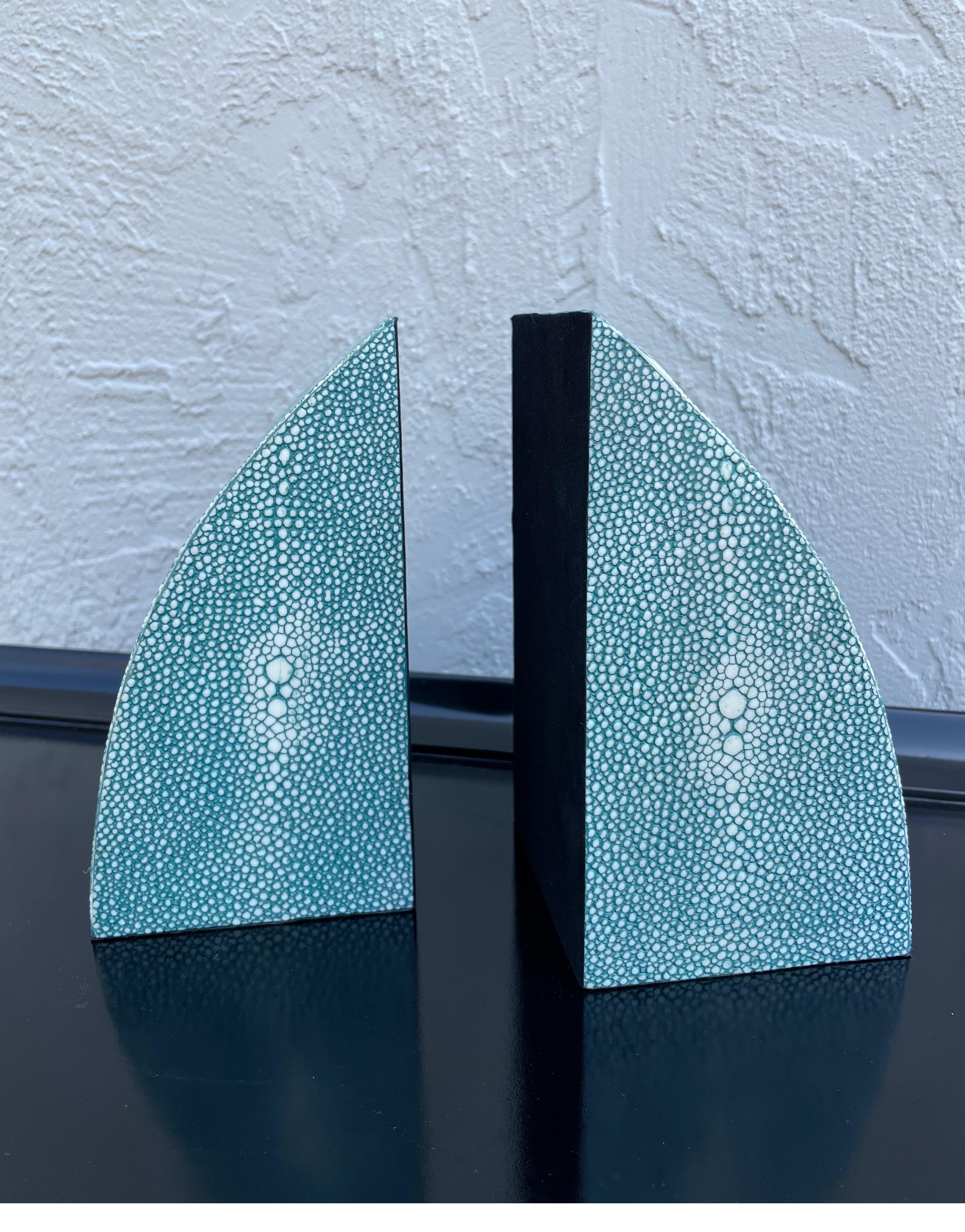Pair of arched shaped faux shagreen bookends.