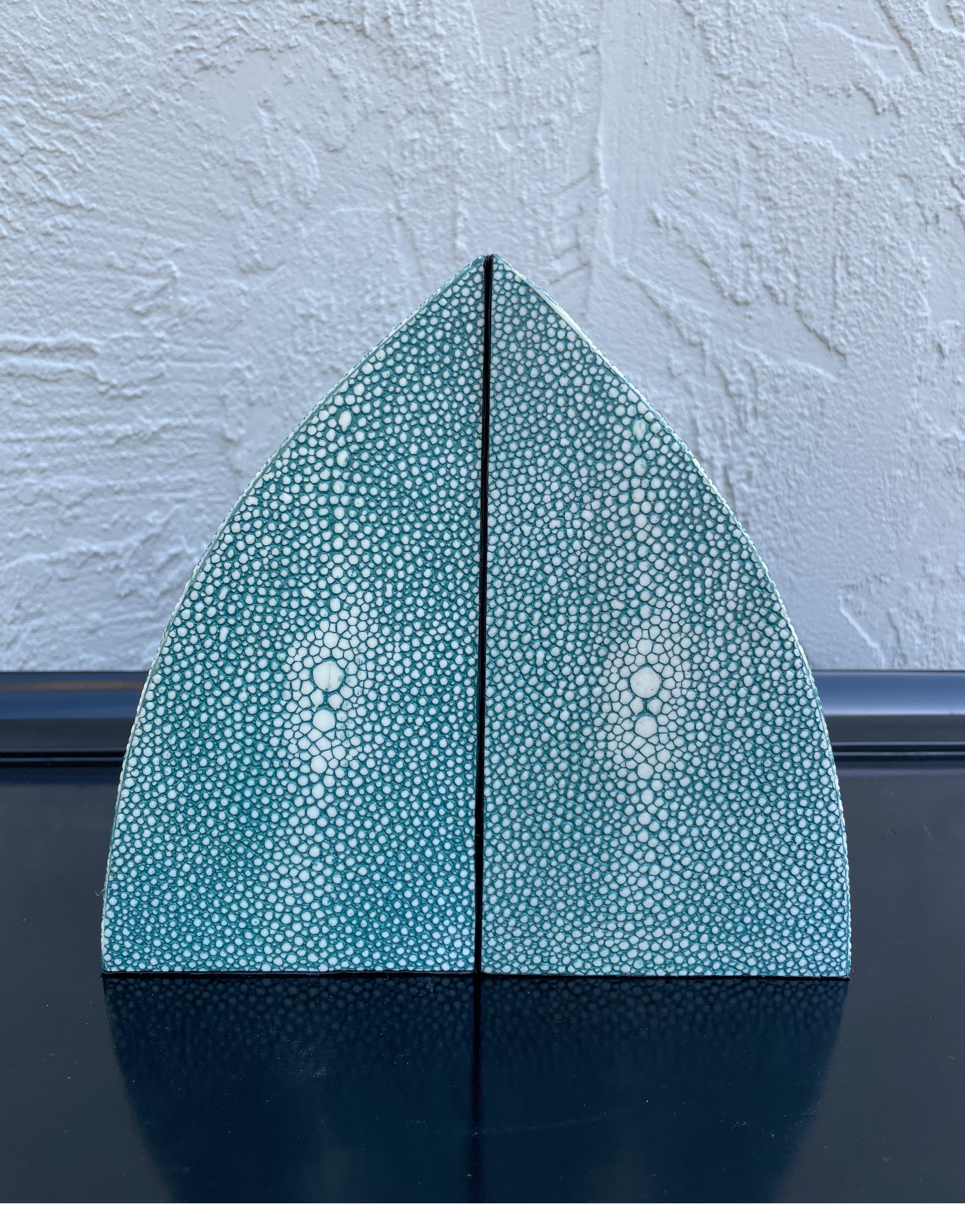 Pair of Faux Shagreen Bookends In Good Condition In West Palm Beach, FL